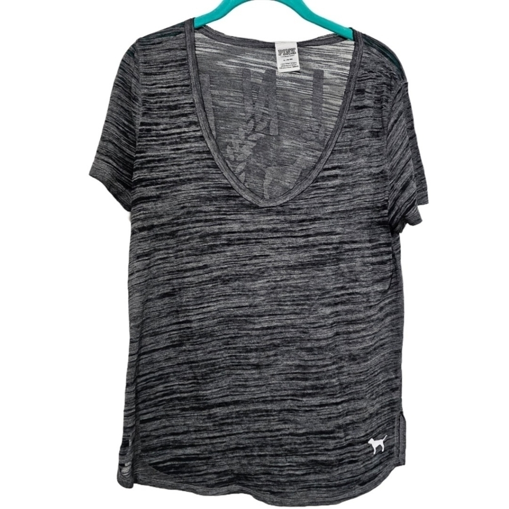 Pink Victoria's Secret Gray Large Spellout Burnout Tshirt